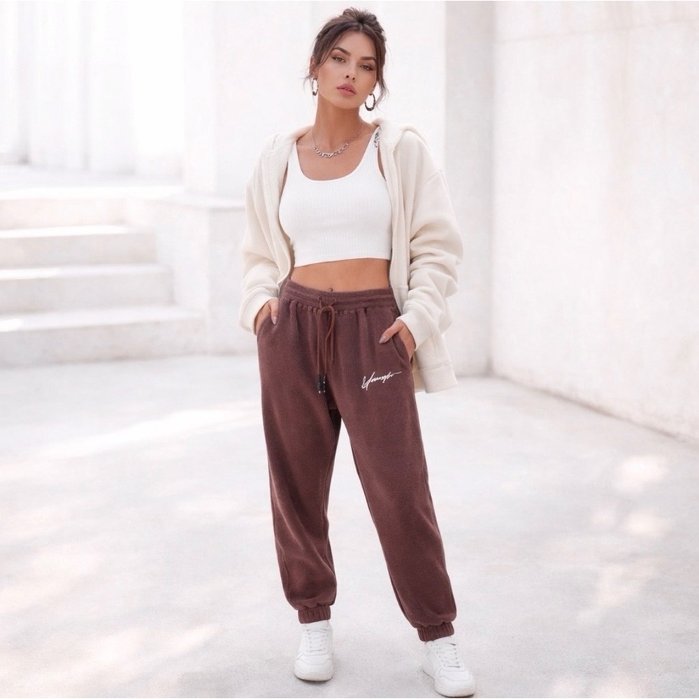 YOUGLA Signature Waffle Knit Jogger Sweatpants Minimalist Streetwear M